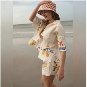 Rhode Ganima Top Munthe Linen Short Sleeve Novelty Shirt Size Large